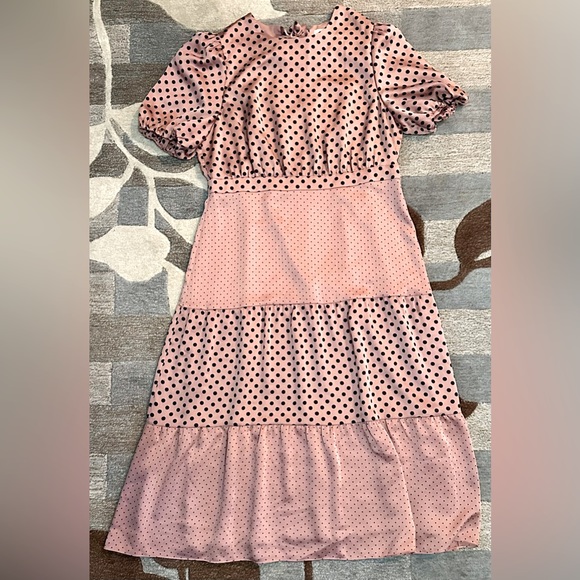 NWOT Ted Baker London Sleeveless Izzie Dusky Pink Polka Dot Back Bow Midi Dress - Picture 3 of 12